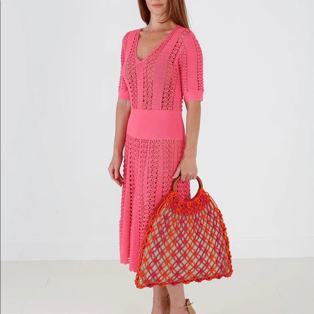 Michael Kors Collection Hot Pink Crochet Midi Dress